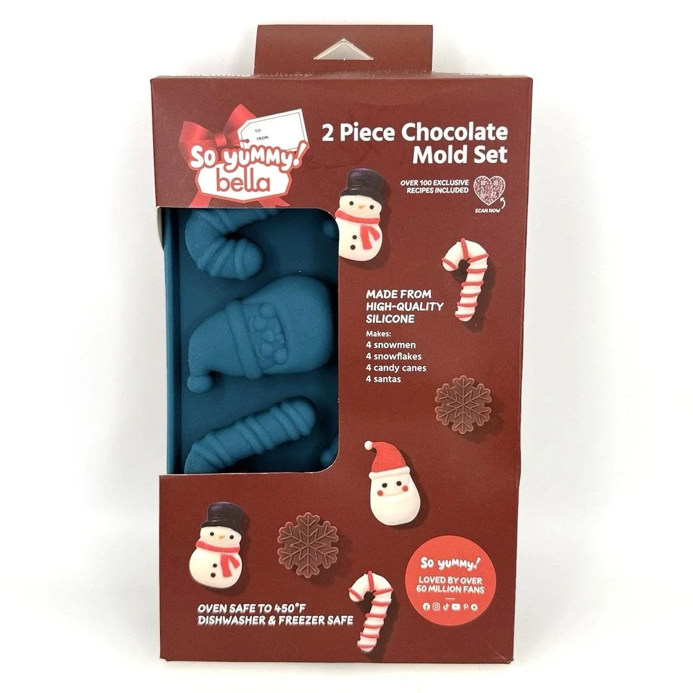 So Yummy Bella 2 Piece Silicone Chocolate Mold Set‎ Holiday Shapes Snowman Santa